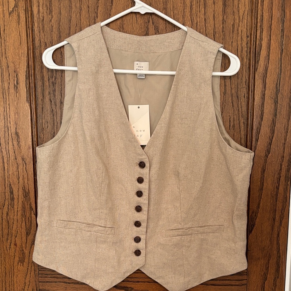 Target A New Day Tan Button-Up Linen Vest